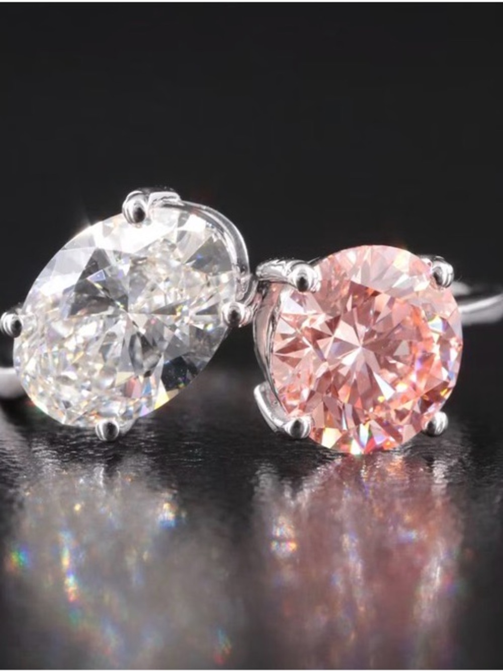 14K 3 CTW Lab Grown Diamond Bypass Ring with Fancy Intense Pink & IGI Report